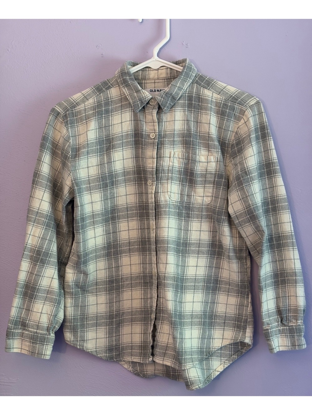Girls Fall Old Navy XL Gray and White Plaid Button-Up Shirt